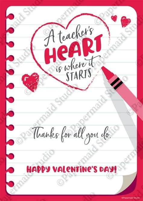 Printable Teacher Valentine Card Teacher Valentines T Etsy