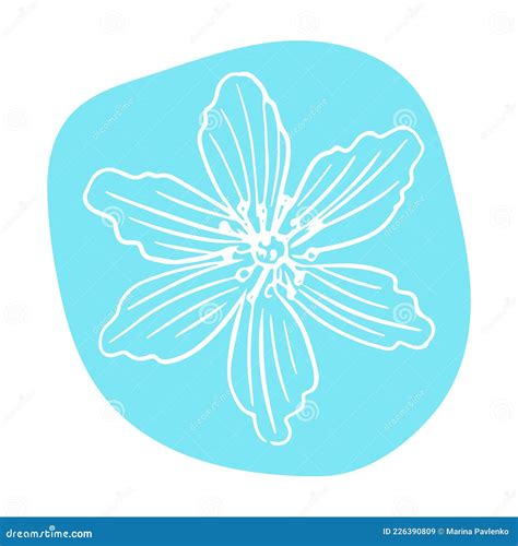 Flower With Abstract Shapes Hand Drawn Illustration Line Art Isolated
