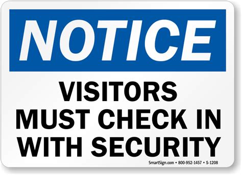 Notice Visitors Must Check In With Security Sign Sku S 1208