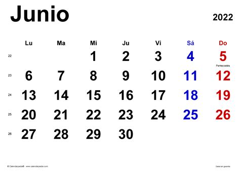 Calendario Junio 2022 En Word Excel Y Pdf Calendarpedia