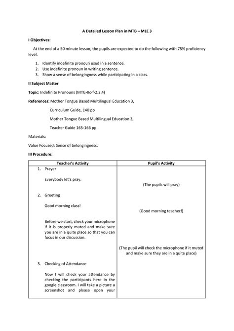 Detailed Lesson Plan In Mtb Detailed Lesson Plan In Mtb Mle Grade