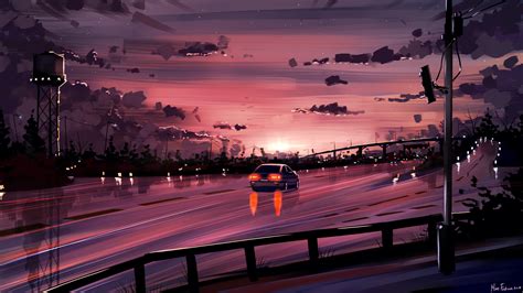 Car Driving Towards Sunset 1920×1080 Gogambar