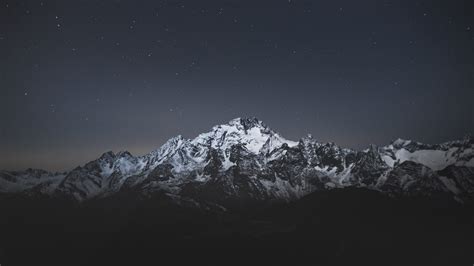 White Snow Covered Mountains Under Black Starry Sky 4k Hd Nature