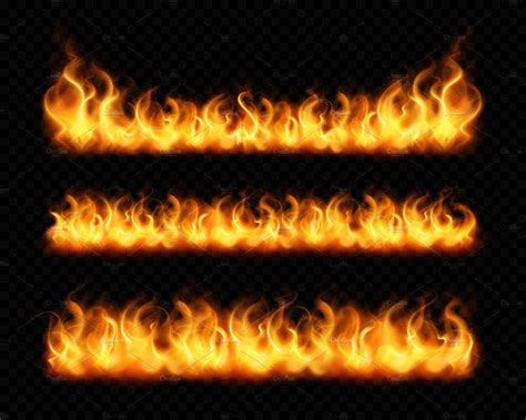 Fire Flame Realistic Borders Set Icons Creative Market