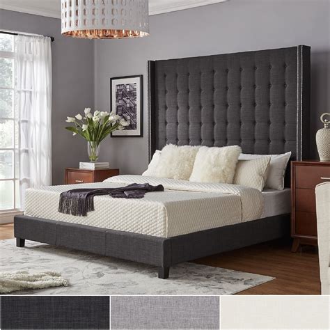 A headboard adds style to your bed and turns it into a focal point. Marion Nailhead Wingback Tufted 84-Inch High Headboard ...