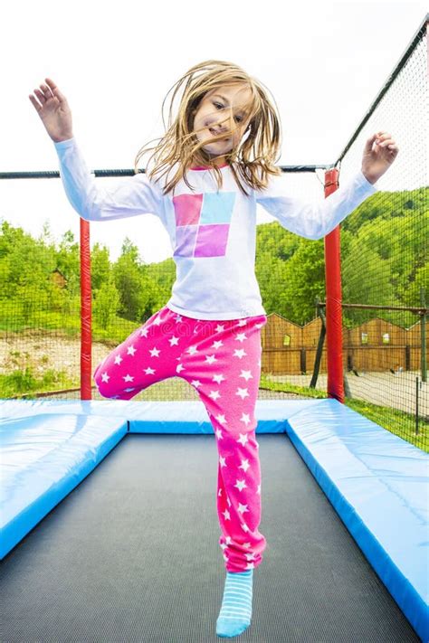 Trampoline Girl Jump Stock Image Image Of Enjoy Cute 132246633
