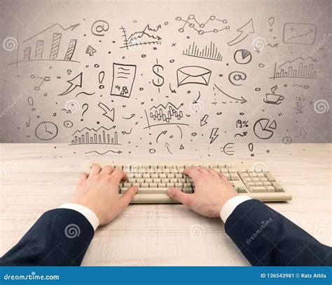 Elegant Businessman Hand Typing With Doodle Report And Chart Concept