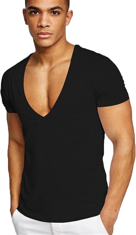 Deep V Neck Shirtsmen Low Cut Short Sleeve T Shirtscasual