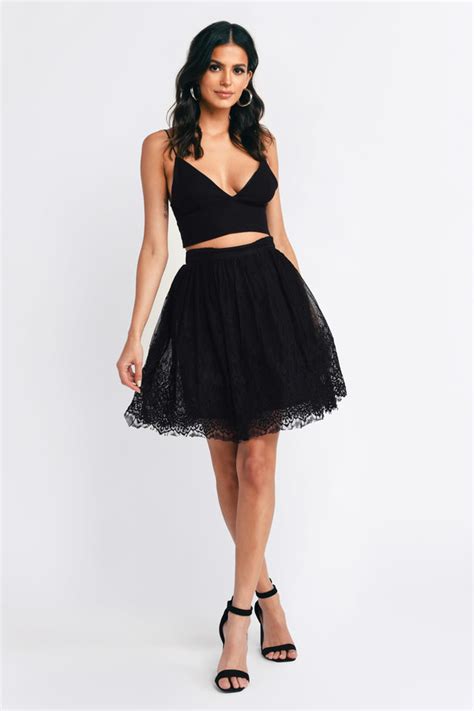 Black Skirt High Waisted Skirt Lace Skirt Black Skater Skirt