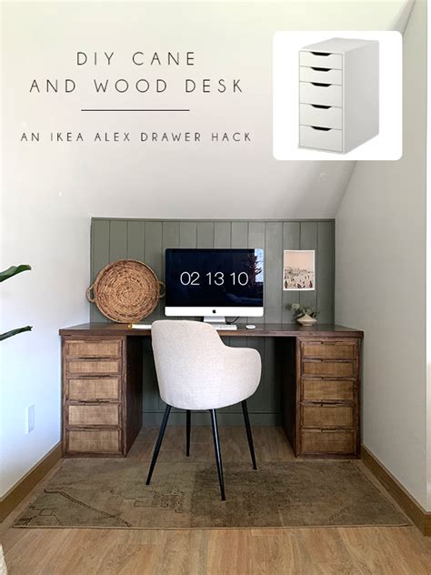 Diy Cane And Wood Desk Ikea Hack Makeover With Alex Drawers Ikea Desk