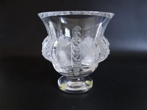 Vintage Signed Lalique Frosted Glass Dampierre Pedestal Crystal Lalique Crystal Vase