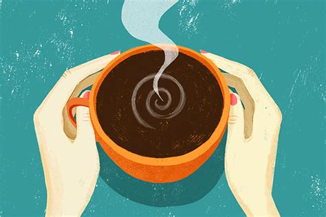 Two Hands Holding A Coffee Cup With Steam Coming Out Of It On A Blue Background