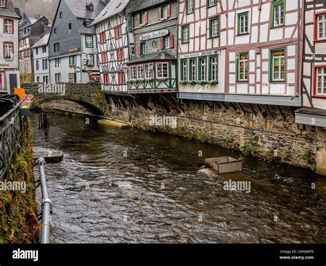 21 Traditional Tudor Style Houses Along The River In The German Town Of