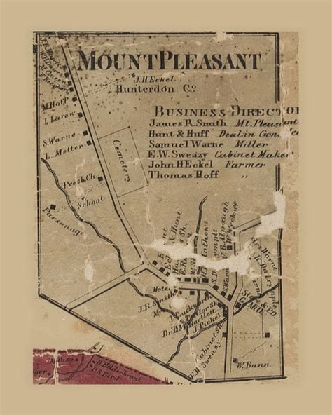 Mount Pleasant Village - , New Jersey 1860 Old Town Map Custom Print