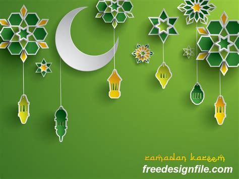Green Ramadan Background With Decor Glantern Vector 02 Geometry Art
