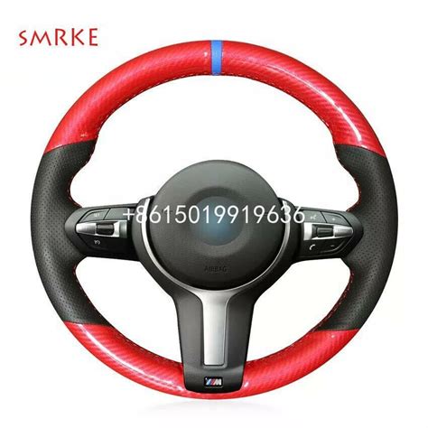 Red Carbon Fiber Black Leather Car Steering Wheel Cover For Bmw M2 F80