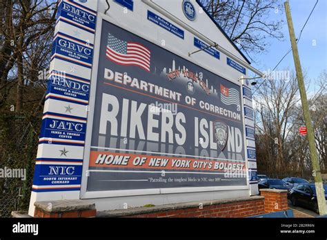 A View Of The Sign To The Entrance Of Rikers Island Prison Complex