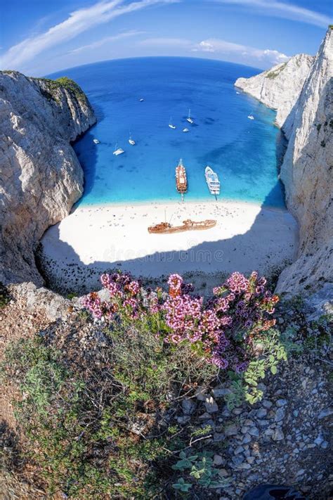 Navagio Beach With Shipwreck On Zakynthos Island In Greece Stock Photo