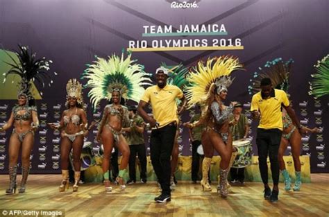 Rio Olympics Usain Bolt Dances With Scantily Dressed Samba Dancers As He Hosts Press Conference