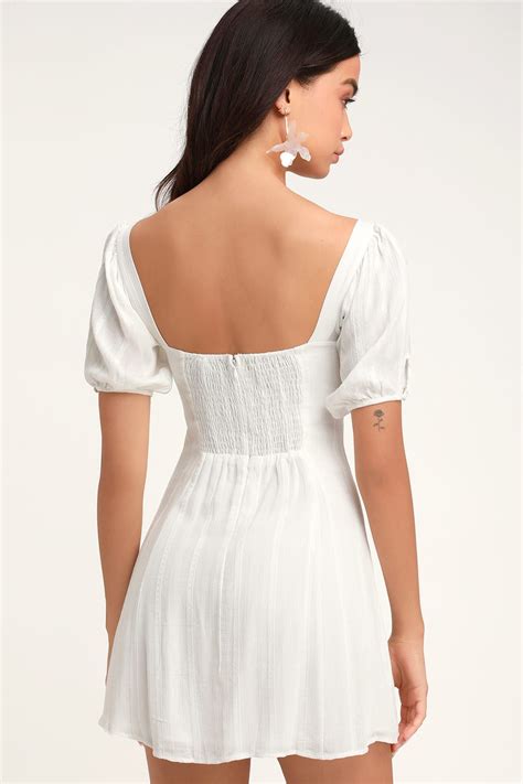 Madeline White Puff Sleeve Mini Dress Mini Dress With Sleeves Stylish Short Dresses White