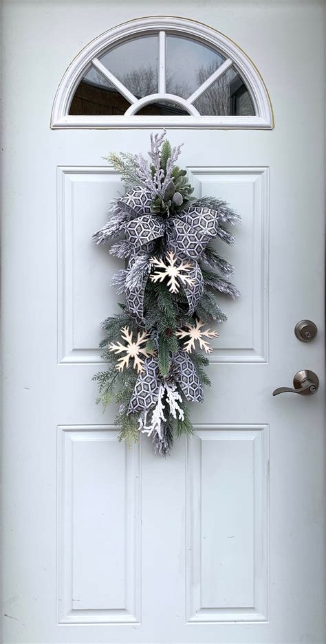 Snowflake Winter Swag Christmas Front Door Swag Silver Etsy Front