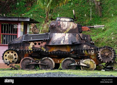 Rusty Ww2 Japanese Abandoned Tank In Centre Of Pohnpei Townmicronesia