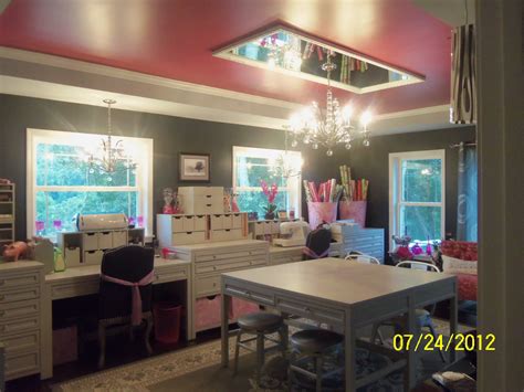 One of the most useful things your craft room can enjoy is the large windows through which natural light flows. Someones craft room. Mirror over light fixture, could be ...