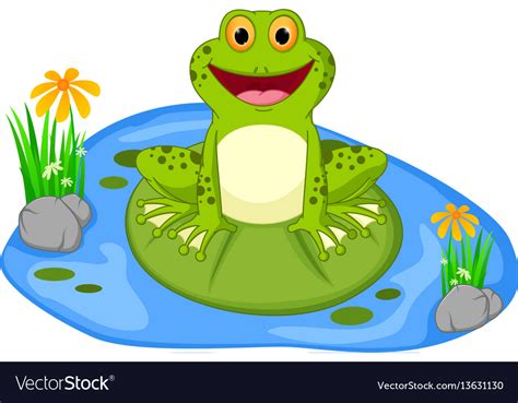 Happy Frog Cartoon Sitting On A Leaf Royalty Free Vector