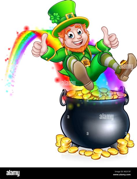 st patricks day leprechaun pot of gold rainbow stock vector image and art alamy