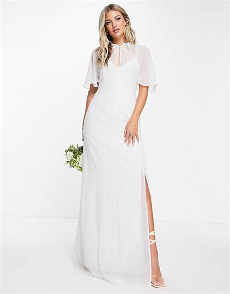 Maids To Measure Bridesmaid Chiffon Maxi Dress With Cape Detail In Dove