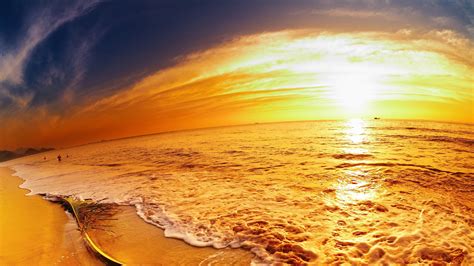 Yellow Sea Sea Sunset Sky Beach Hd Wallpaper Wallpaper Flare