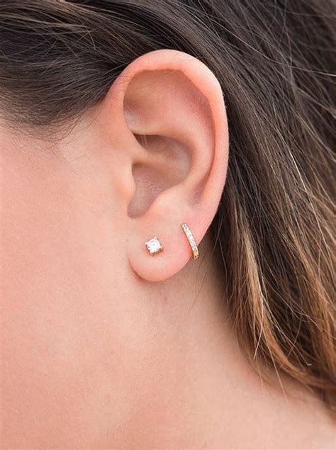 Minimalist Dainty CZ Second Hole Huggie Hoop Earrings Two Sizes