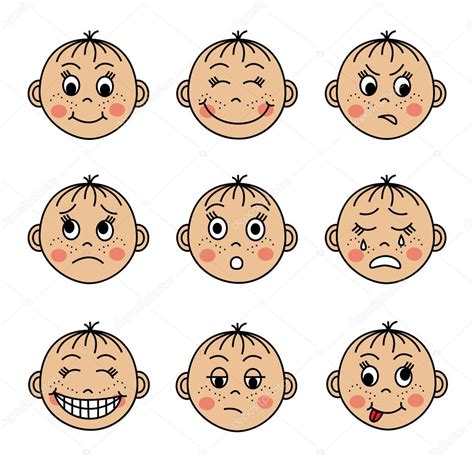 Conjunto De Caras De Los Niños Con Diferentes Emociones — Archivo