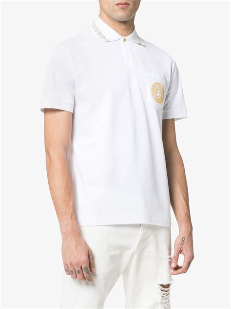 Versace Cotton Gold Medusa Polo Shirt In White For Men Lyst