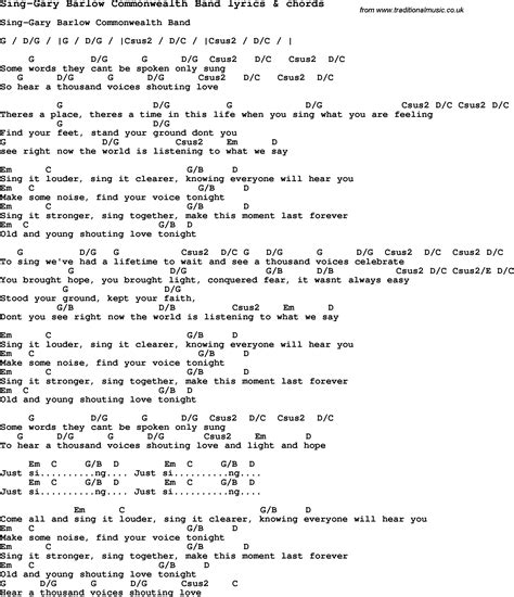 Love Song Lyrics Forsing Gary Barlow Commonwealth Band With Chords