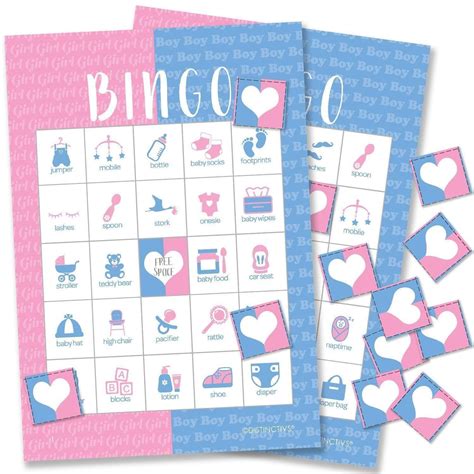 Gender Reveal Bingo Party Game Pink Or Blue Up To 24 Guests