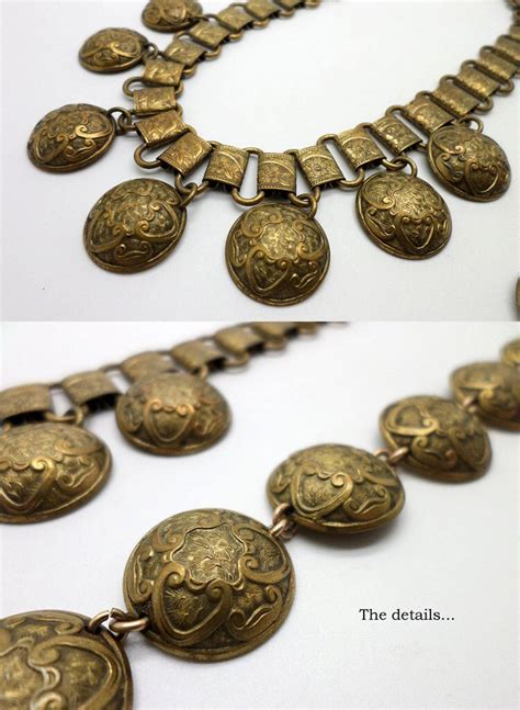Sale Jewelry Set Of Vintage Aged Brass Bookchain Necklace And Bracelet