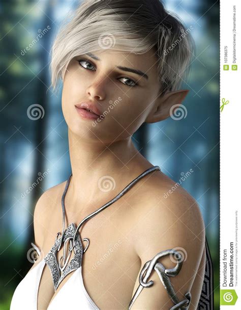 Fantasy Elf Female With Short Hair Posing With A Woods