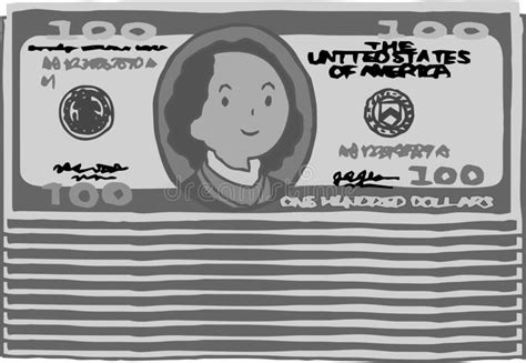 Monochrome Bunch Of Cute Hand Painted 100 Us Dollar Banknote Stock