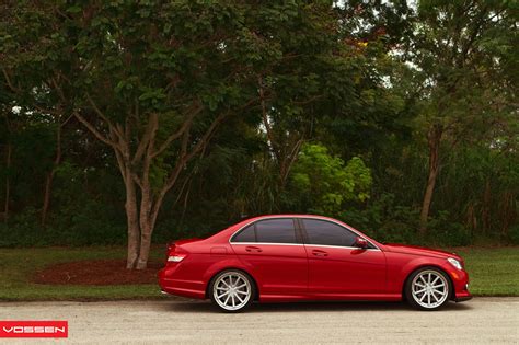 Red Mercedes C Class Amg Gets Polished Custom Wheels By Vossen