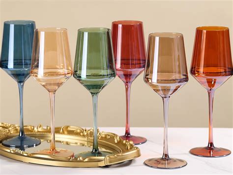 Physkoa Colored Wine Glasses Set Of 6 14oz Pastel Wine Glasses Colorful Bordeaux