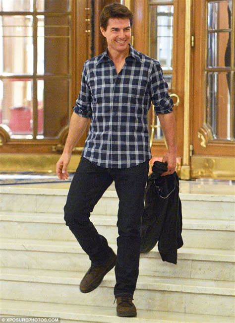 Tom Cruise Sports Youthful Style In Checked Shirt And Shows Off A