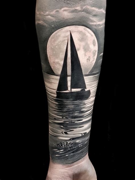 Custom Realistic Black And Grey Tattoo Yacht Not Boat Tattoo Boat