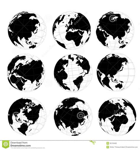 Vector Set Of 3d World Map Or Globe Illustration 35753492 Megapixl