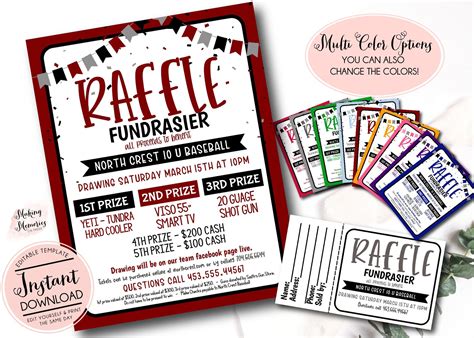 Raffle Ticket Fundraiser Flyer Editable Raffle Fundraiser Etsy In