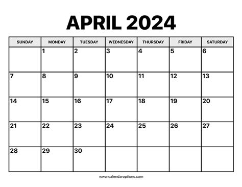 April Calendar 2024 Calendar Options