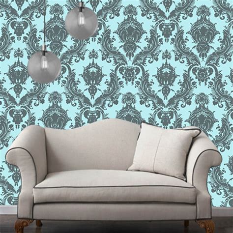 Temporary Wallpaper - Damsel - Aqua Grey - Removable Wallpaper - Wall