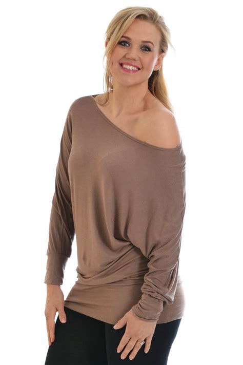 New Ladies Top Womens Batwing Slouch Boat Neck Off Shoulder Plus Size