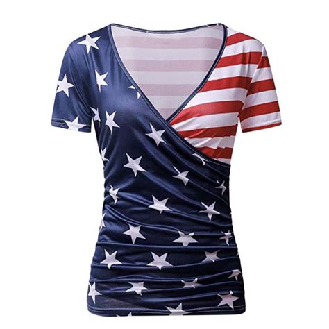 American Flag Womens T Shirt Casual Short Sleeve Top Stars And