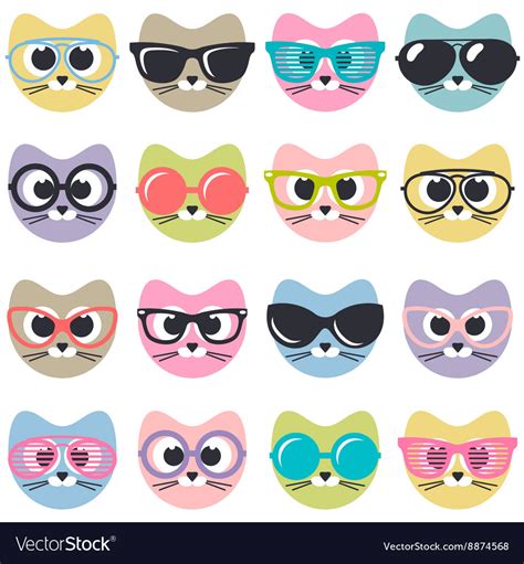 Set Of Cute Cats With Sunglasses Royalty Free Vector Image